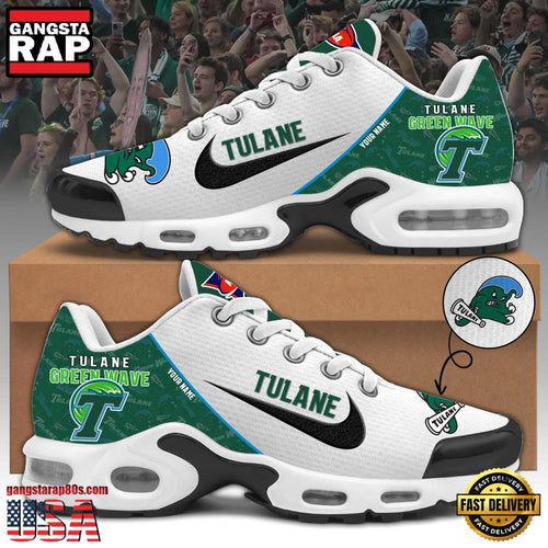 NCAA Custom Name Tulane Green Wave Football Mascot Symbol Air Max Plus Shoes Running Sneakers