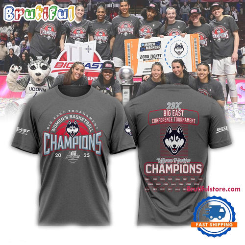 UConn Huskies 2025 BIG EAST Women’s Basketball 23X Champions Locker Room T Shirt