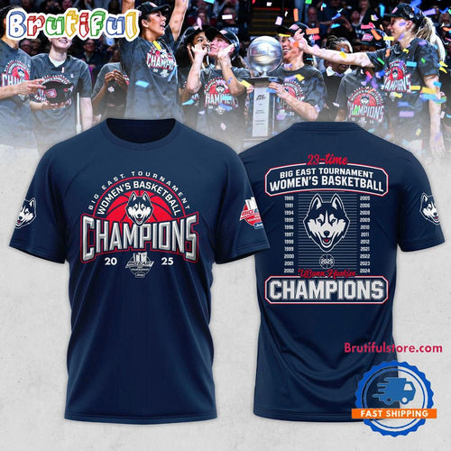 UConn Huskies 2025 BIG EAST Women’s Basketball Conference Tournament Champions Locker Room T Shirt