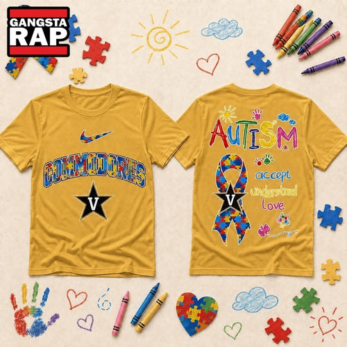 Vanderbilt Commodores NCAA Autism Awareness Puzzle Ribbon Hoodie T-Shirt