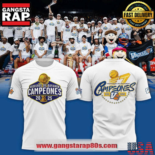 Vaqueros de Bayamon Champions Baloncesto Superior Nacional 2025 White T Shirt