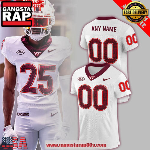 Virginia Tech Hokies Football NCAA 2025 White Custom Football Jersey