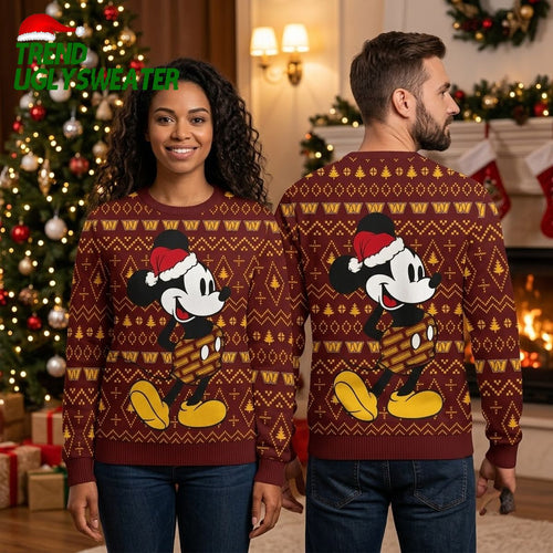 Washington Commanders Mickey Mouse Santa Hat Pattern Ugly Christmas Sweater
