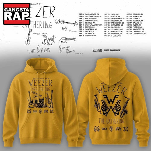 Weezer Merch The Gathering 2026 North America Tour Yellow Hoodie , Music Trending 3D Shirt