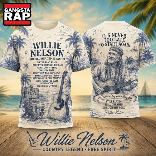 Willie Nelson Palm Trees Acoustic Guitar Lyric 2026 Vintage 3D Shirt