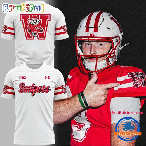 Wisconsin Badgers Football Throwback Uniform White Shirt