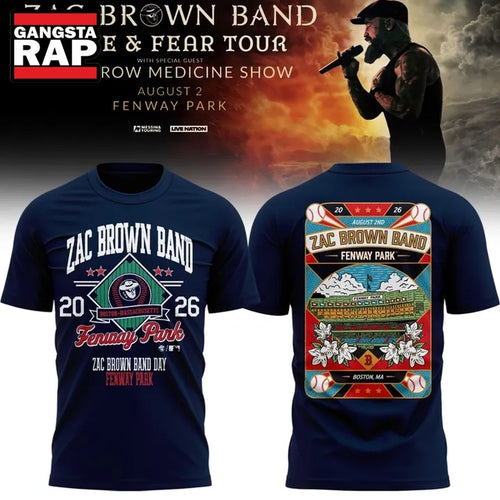 Zac Brown Band x Boston Red Sox Fenway Park Love & Fear Tour 2026 Navy T Shirt , Music Trending 3D Shirt