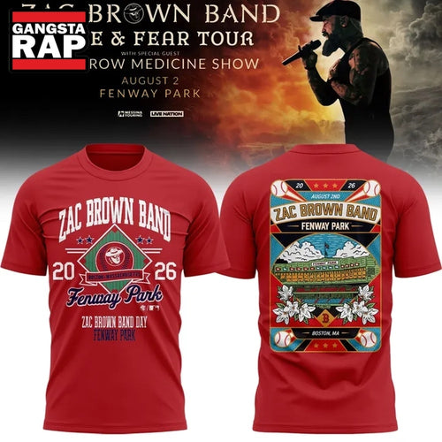 Zac Brown Band x Boston Red Sox Fenway Park Love & Fear Tour 2026 Red T Shirt , Music Trending 3D Shirt