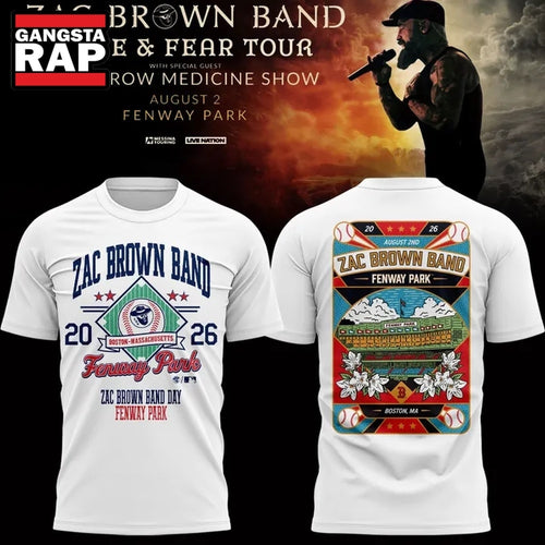 Zac Brown Band x Boston Red Sox Fenway Park Love & Fear Tour 2026 White T Shirt , Music Trending 3D Shirt