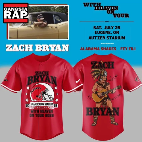 Zach Bryan x San Diego State Football With Heaven On Tour 2026 Red Baseball Jersey , Music Fans Jersey Shirt