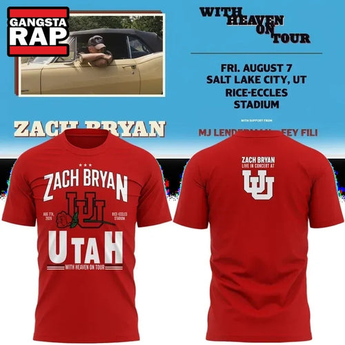 Zach Bryan x Utah Utes Football With Heaven On Tour 2026 Limited Edition T Shirt , Music Trend Shirt