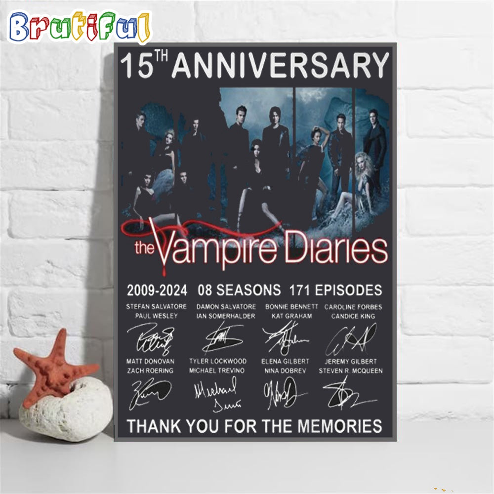 15th Anniversary Vampire Diaries Thank You For The Memories Signature Poster Canvas Art
