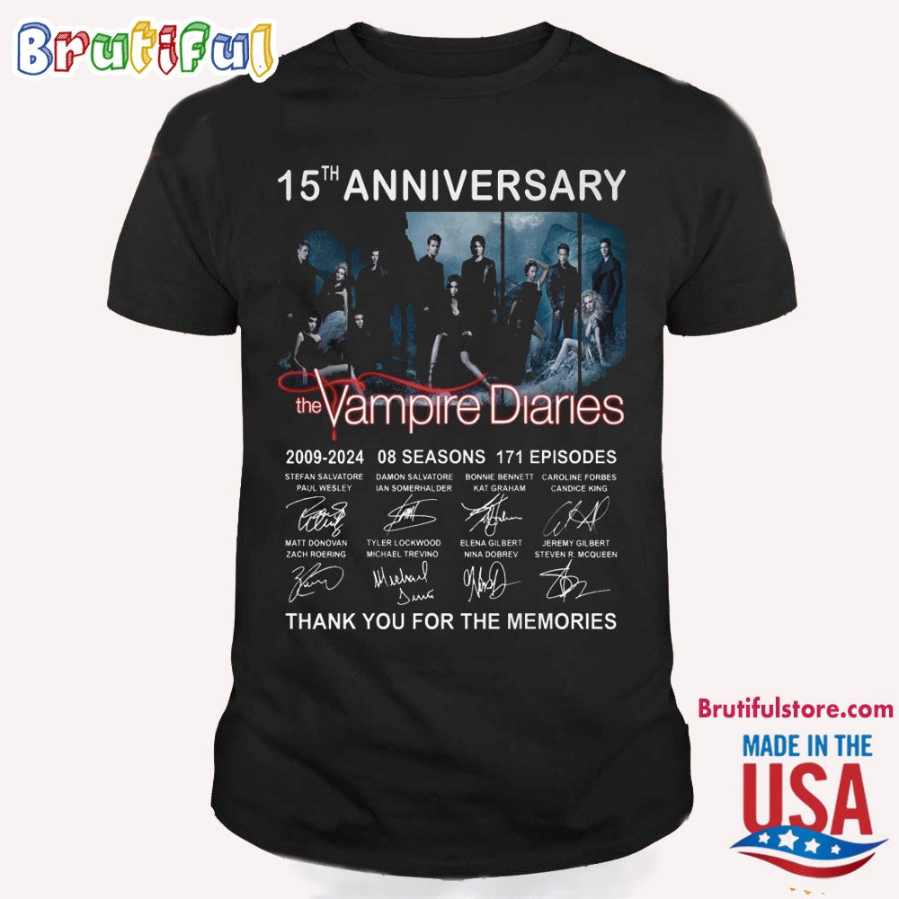 15th Anniversary Vampire Diaries Thank You For The Memories Signature T Shirt