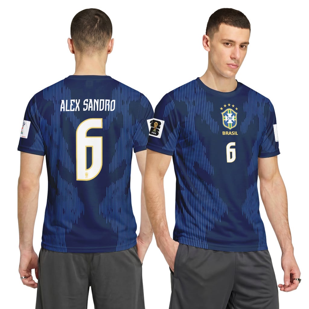 Alex Sandro 6 AOP T-Shirt 2026 World Cup Brazil Away