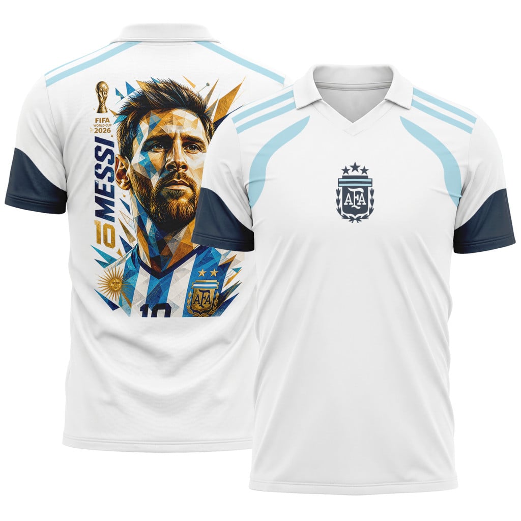Messi GOAT Edition 3D V-Neck Polo Shirt Argentina World Cup 2026