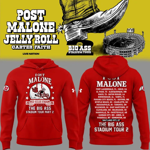 Post Malone x Utah Utes Mascot Football THE BIG ASS Stadium Tour Part 2 Limited Edition 3D Hoodie , Music Trending 3D Shirt