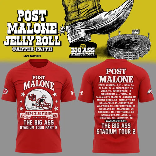 Post Malone x Utah Utes Mascot Football THE BIG ASS Stadium Tour Part 2 Limited Edition 3D Shirt , Music Trending 3D Shirt