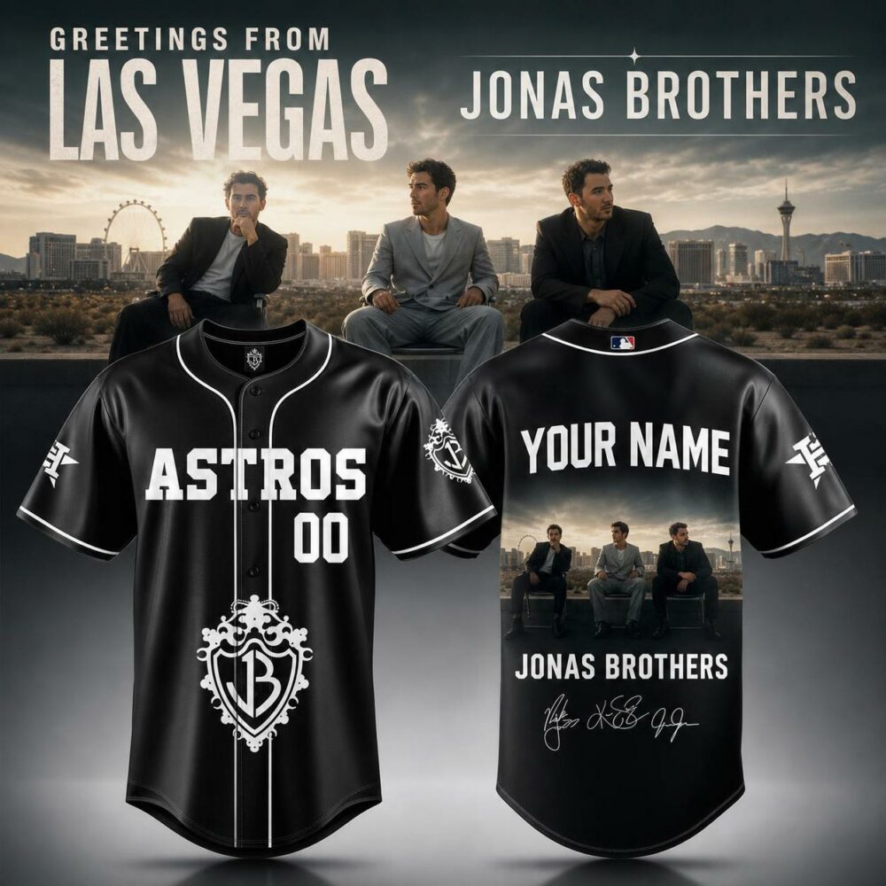 Houston Astros x Jonas Brothers Greetings From Las Vegas Tour 2026 Black Baseball Jersey , Music Fans Jersey Shirt
