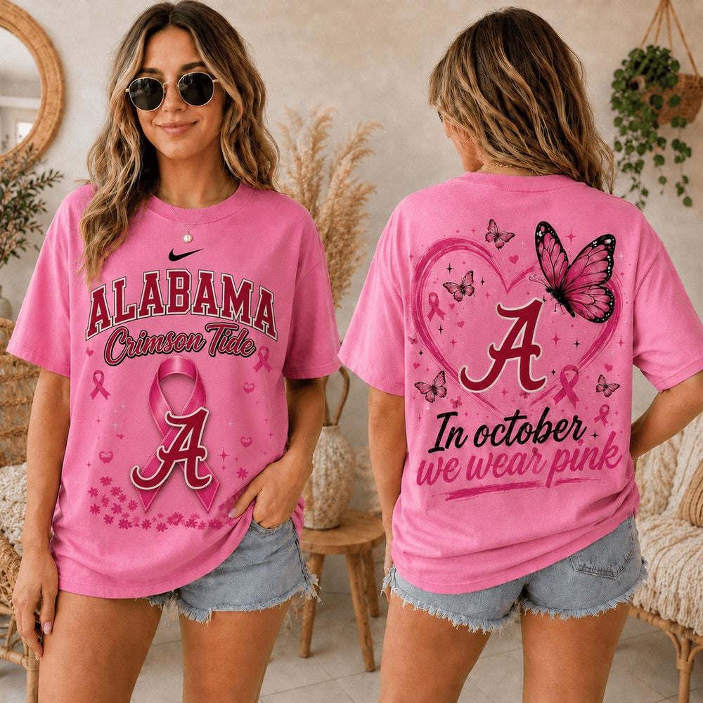 Alabama Crimson Tide 2026 NCAA Pink October Breast Cancer Awareness Fan Pride Unisex Hoodie T-Shirt