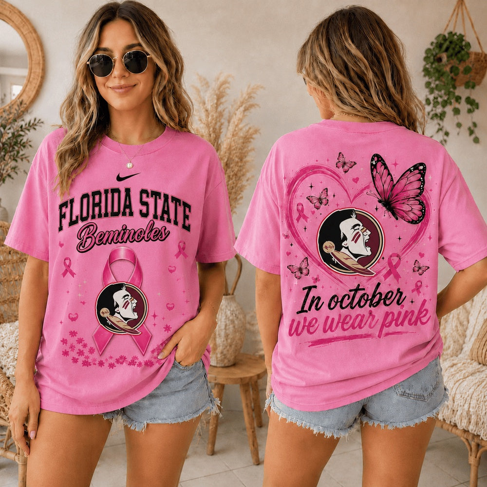 Florida State Seminoles 2026 NCAA Pink October Breast Cancer Awareness Fan Pride Unisex Hoodie T-Shirt