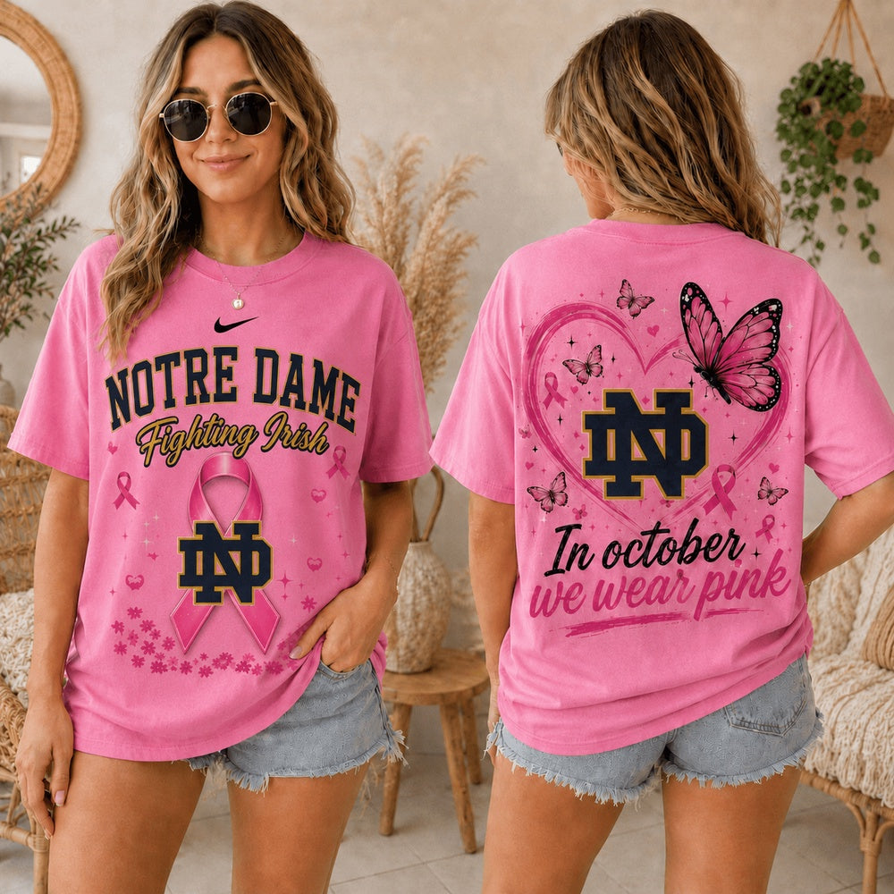 Notre Dame Fighting Irish 2026 NCAA Pink October Breast Cancer Awareness Fan Pride Unisex Hoodie T-Shirt