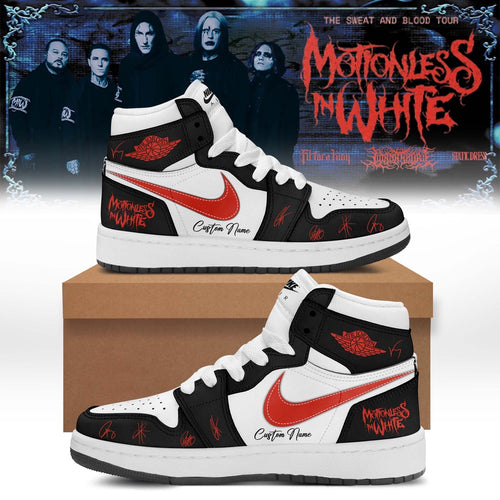 Motionless In White The Sweat And Blood Tour Signed 2026 Black Air Jordan 1 Hightop Shoes , Music Air Jordan 1 Shoes