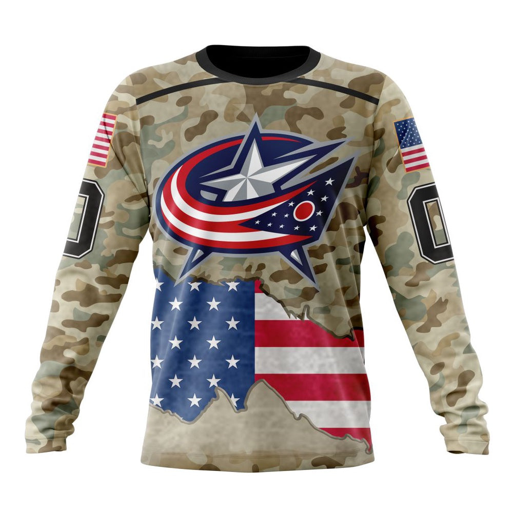NHL Columbus Blue Jackets Specialized Kits For United State With Camo Color Hoodie, T Shirt