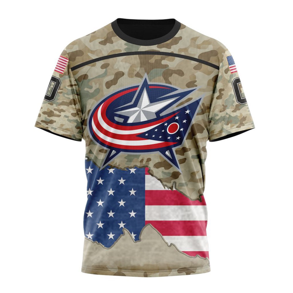 NHL Columbus Blue Jackets Specialized Kits For United State With Camo Color Hoodie, T Shirt