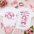 Hello Kitty Together in Pink Breast Cancer Awareness Ribbon, Heartbeat & Unity Front and Back Hoodie T-Shirt