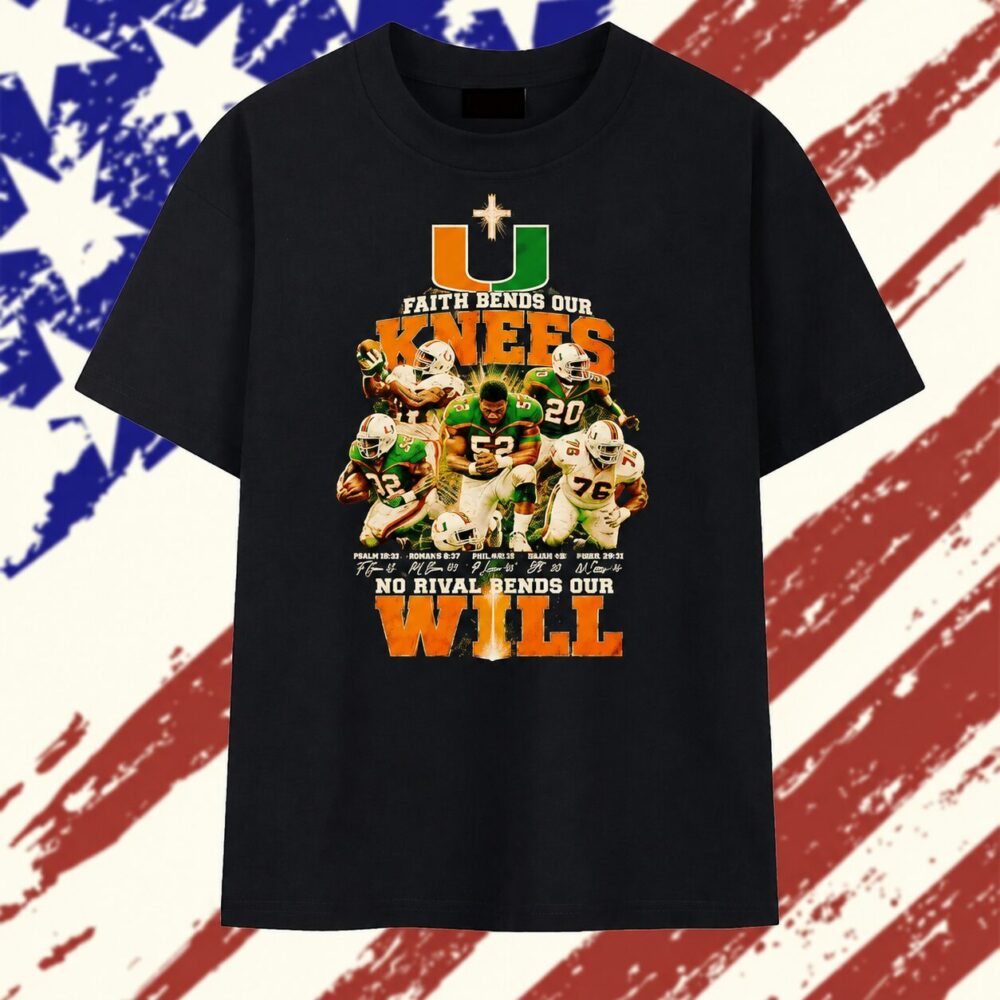Miami Hurricanes faith bends our knees Ray Lewis Frank Gore Michael Irvin Ed Reed Warren Sapp T Shirt