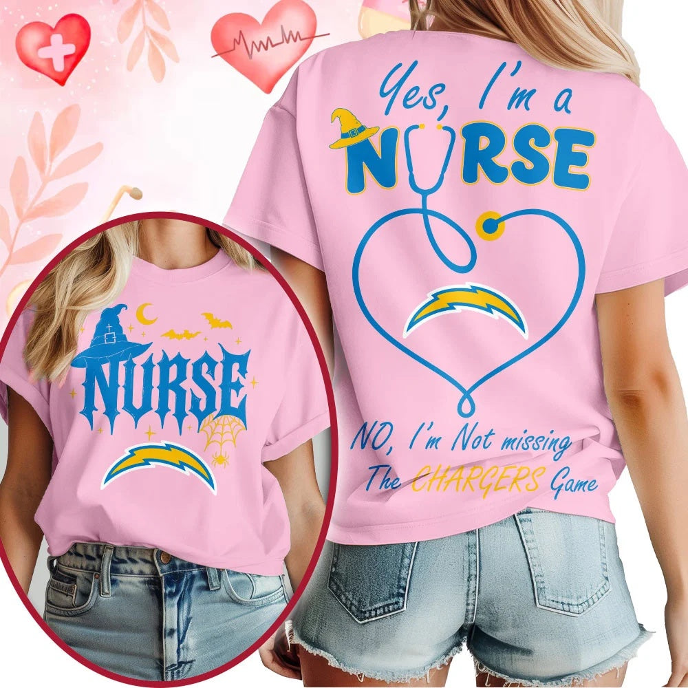Los Angeles Chargers NFL Night Shift Never Misses Game Day Halloween Nurse Unisex 3D Shirt, Football New Design Shirt