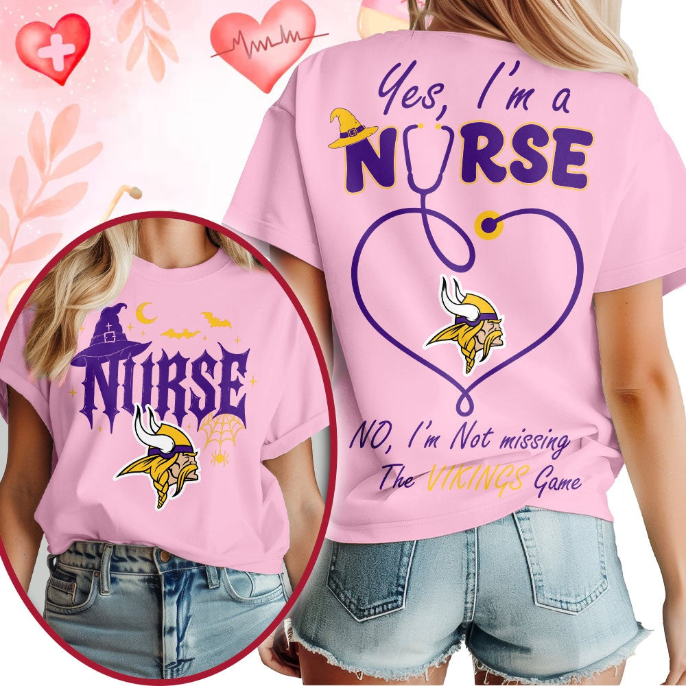 Minnesota Vikings NFL Night Shift Never Misses Game Day Halloween Nurse Unisex 3D Shirt, Football New Design Shirt