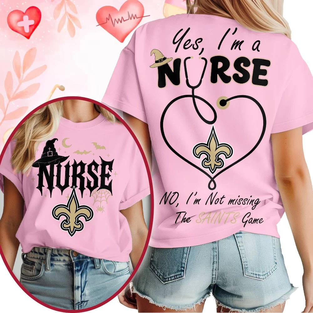 New Orleans Saints NFL Night Shift Never Misses Game Day Halloween Nurse Unisex 3D Shirt, Football New Design Shirt