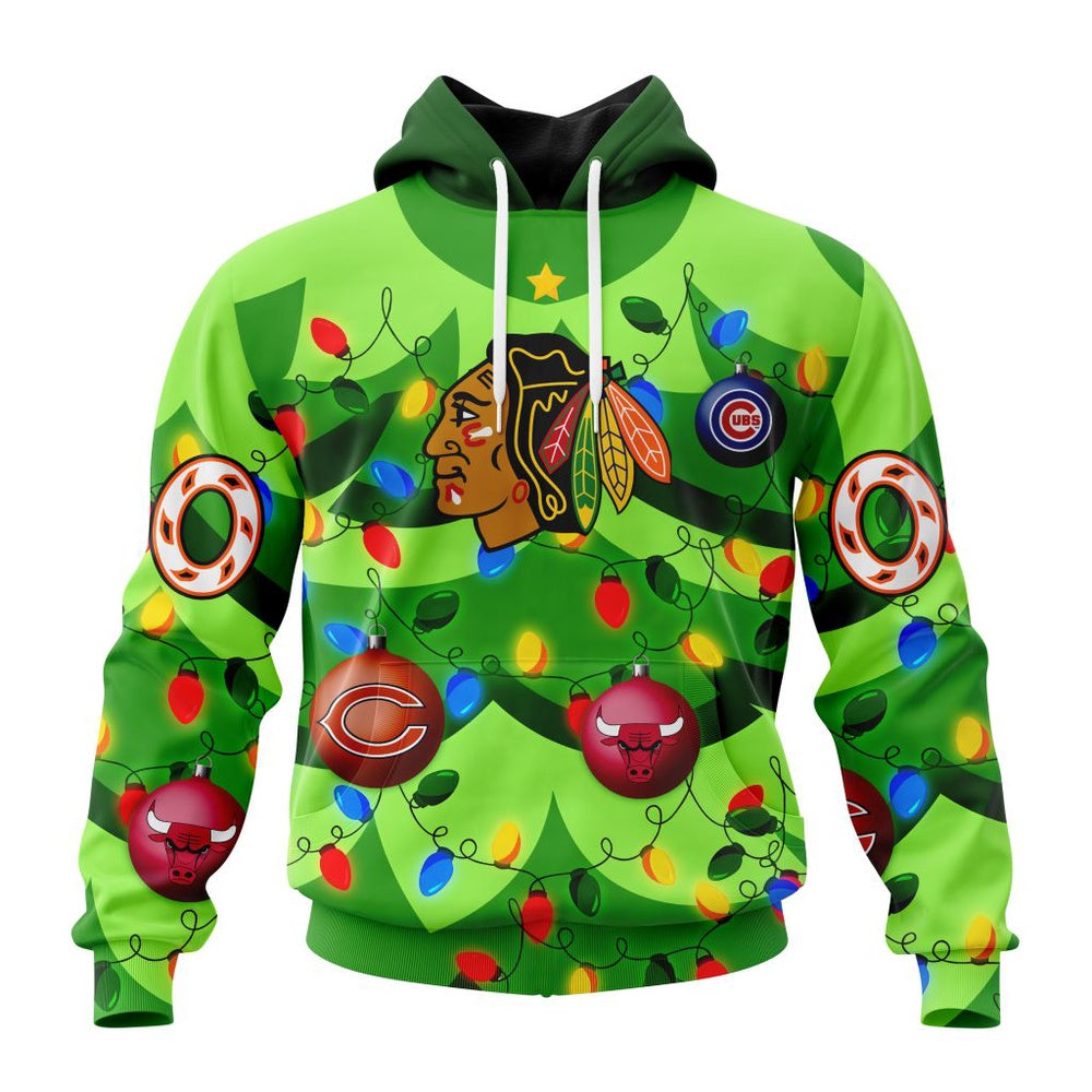 NHL Chicago BlackHawks Specialized Christmass Tree Color And City’s Sport Teams Hoodie, T Shirt