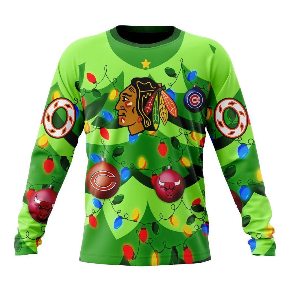 NHL Chicago BlackHawks Specialized Christmass Tree Color And City’s Sport Teams Hoodie, T Shirt