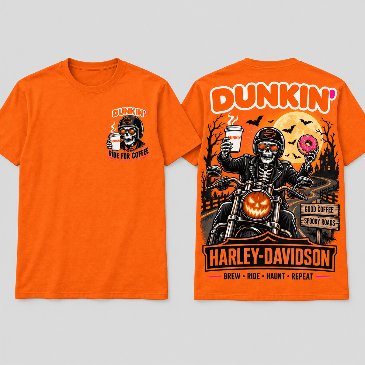 Harley-Davidson Dunkin Donuts Skeleton Biker Halloween T-Shirt