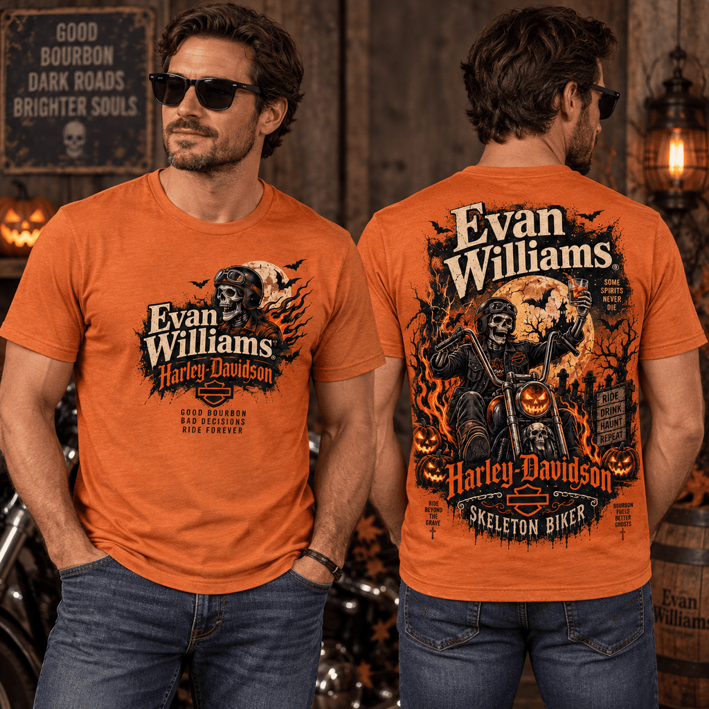 Evan Williams Harley-Davidson Skeleton Biker Orange T-Shirt