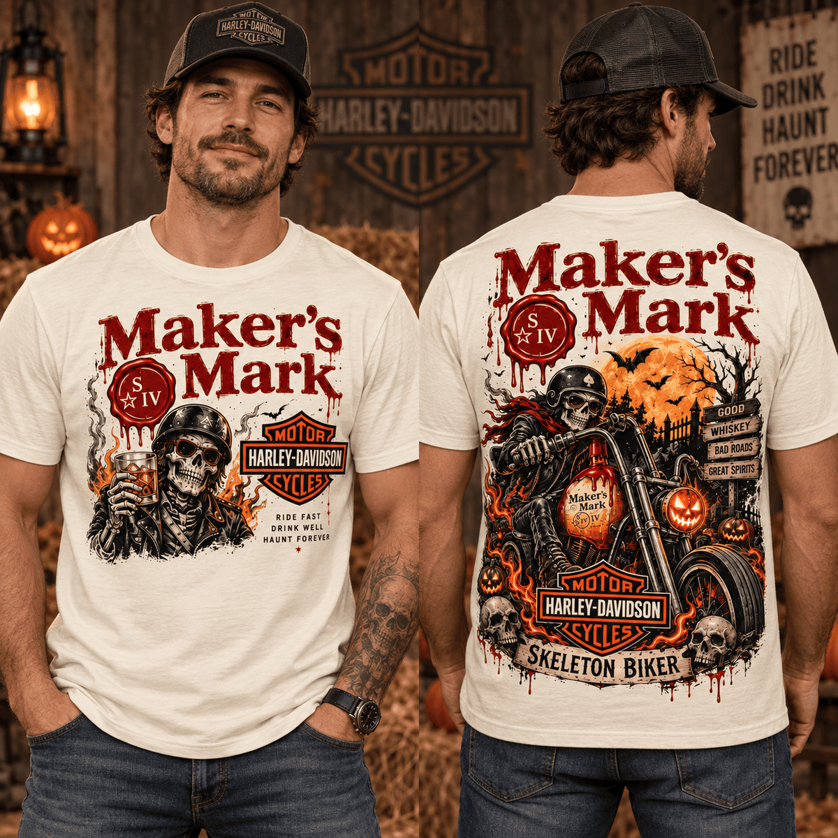 Maker’s Mark Harley-Davidson Skeleton Biker Off-White T-Shirt