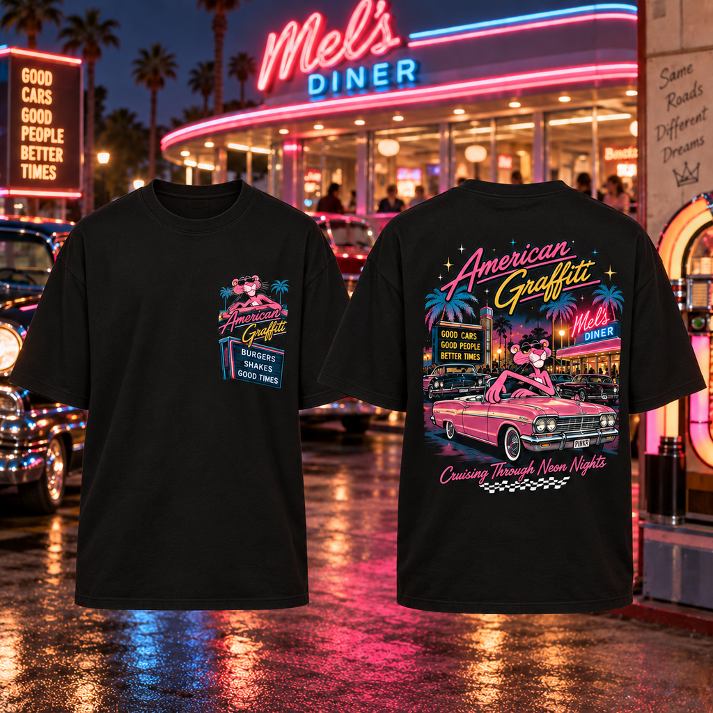 Pink Panther American Graffiti Vintage Car T-Shirt