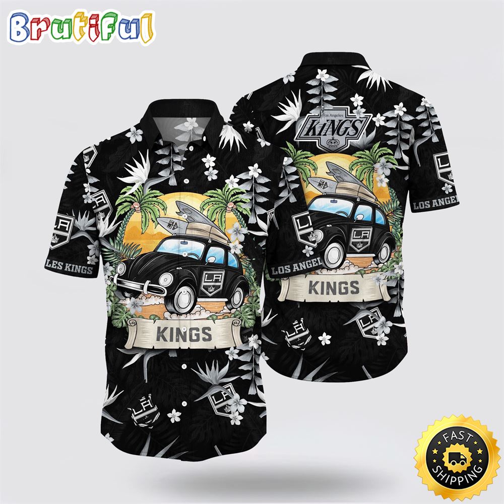 NHL Los Angeles Kings Hawaiian Shirt Tropical Forest Motif Car Traveling Summer Hawaiian Shirt