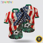 NHL Dallas Stars Hawaiian Shirt With American Flag Pattern Summer Hawaiian Shirt