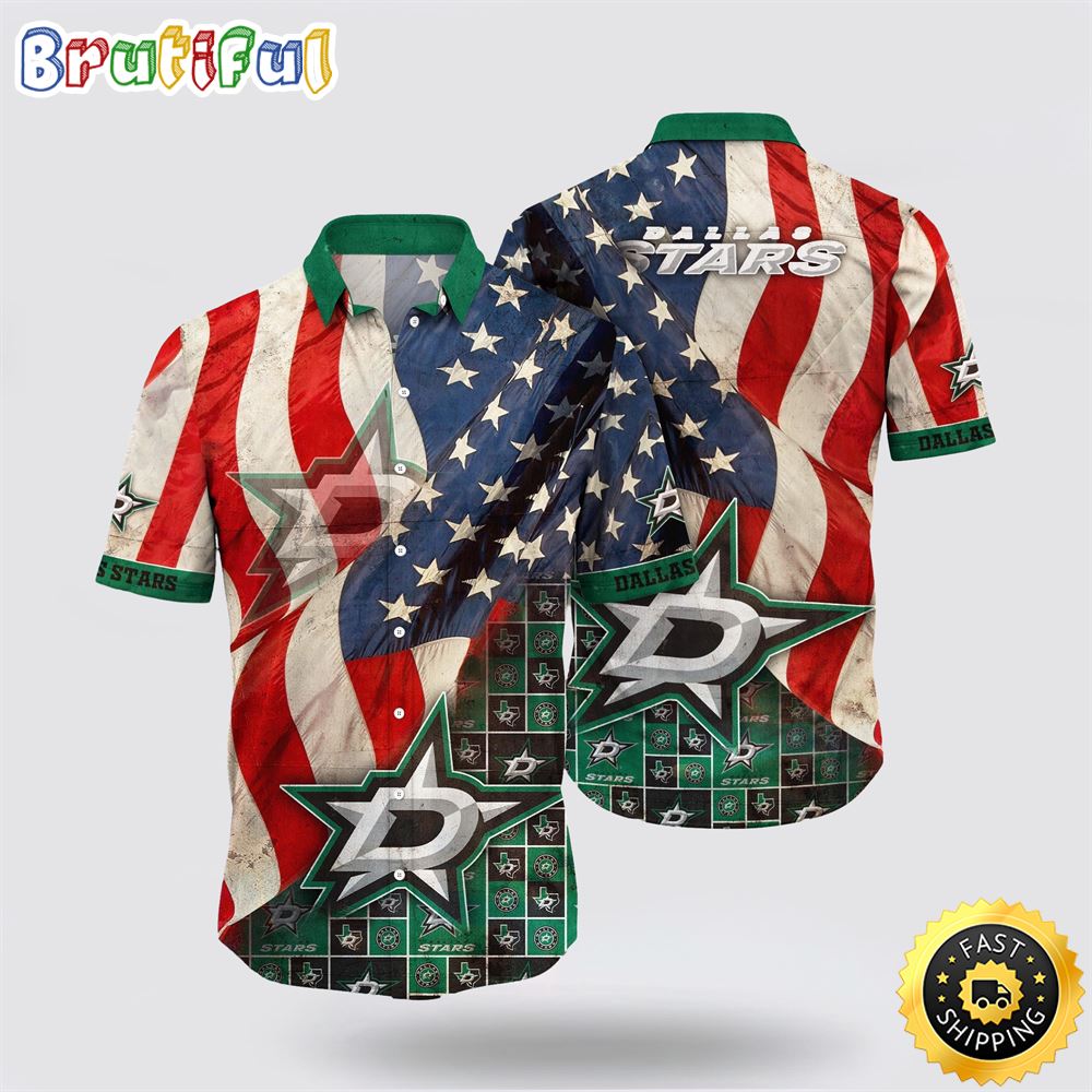 NHL Dallas Stars Hawaiian Shirt With American Flag Pattern Summer Hawaiian Shirt