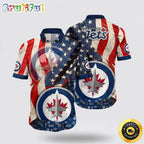 NHL Winnipeg Jets Hawaiian Shirt With American Flag Pattern Summer Hawaiian Shirt