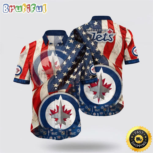 NHL Winnipeg Jets Hawaiian Shirt With American Flag Pattern Summer Hawaiian Shirt