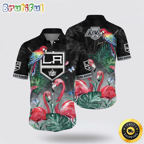 NHL Los Angeles Kings Hawaiian Shirt Tropical Parrot And Flamingo Motifs Summer Hawaiian Shirt
