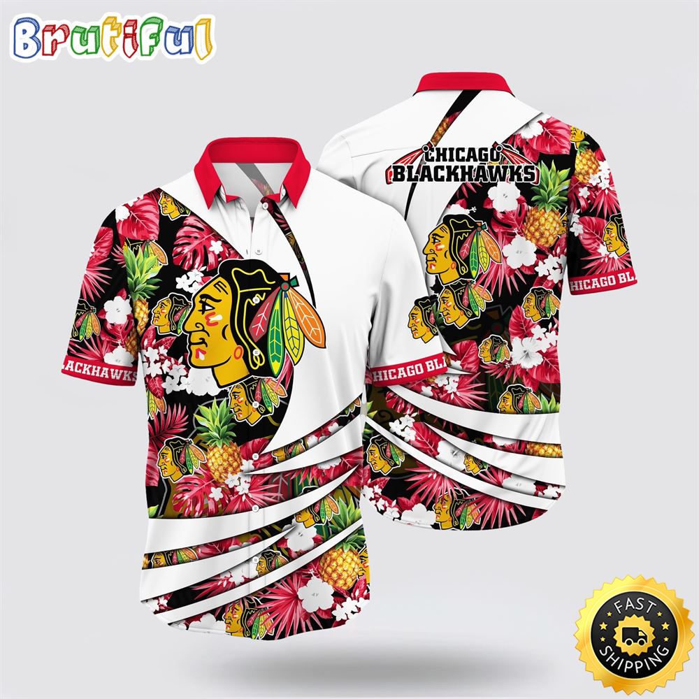 NHL Chicago Blackhawks Hawaiian Shirt With Tropical Pineapple Summer Hawaiian Shirt