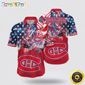 NHL Montreal Canadiens Hawaiian Shirt With American Independence Day Pattern Summer Hawaiian Shirt