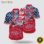 NHL Montreal Canadiens Hawaiian Shirt With American Independence Day Pattern Summer Hawaiian Shirt