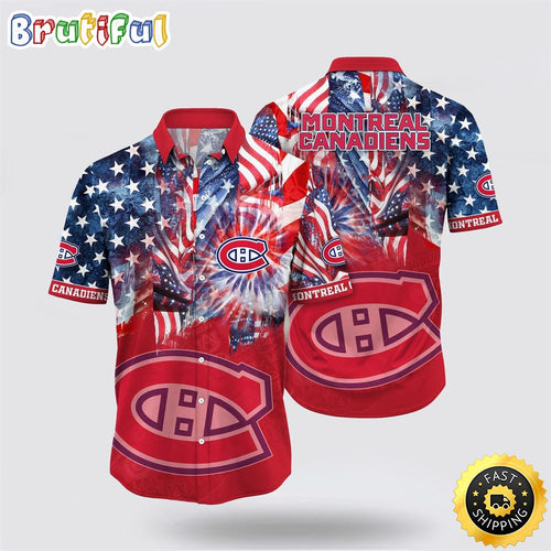 NHL Montreal Canadiens Hawaiian Shirt With American Independence Day Pattern Summer Hawaiian Shirt