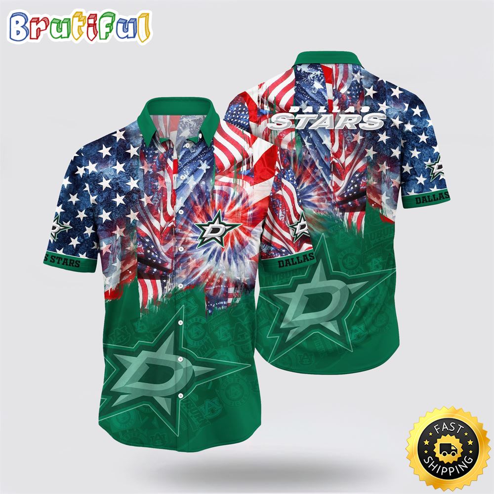 NHL Dallas Stars Hawaiian Shirt With American Independence Day Pattern Summer Hawaiian Shirt
